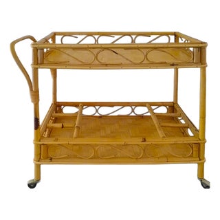 Serving Bar Cart in Bamboo & Rattan from Franco Albini, Italy, 1960s For Sale