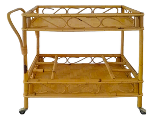 Serving Bar Cart in Bamboo & Rattan from Franco Albini, Italy, 1960s