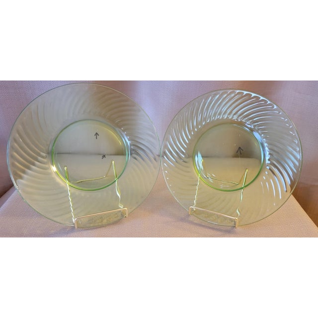 Set of 4 Transparent Green Uramium Glass Salad Plates Early 20th Century For Sale - Image 15 of 16