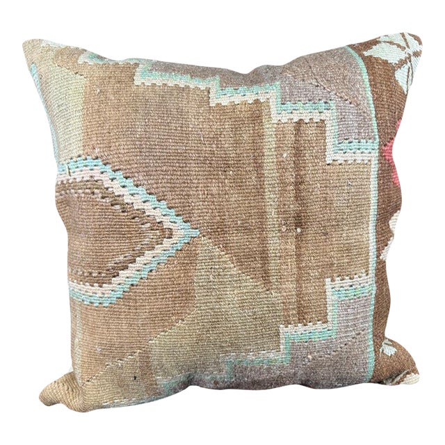 Turkish Hemp Pillow Cushion Natural Mint Green Brown Pillow Cushion Cover 24"x24" For Sale