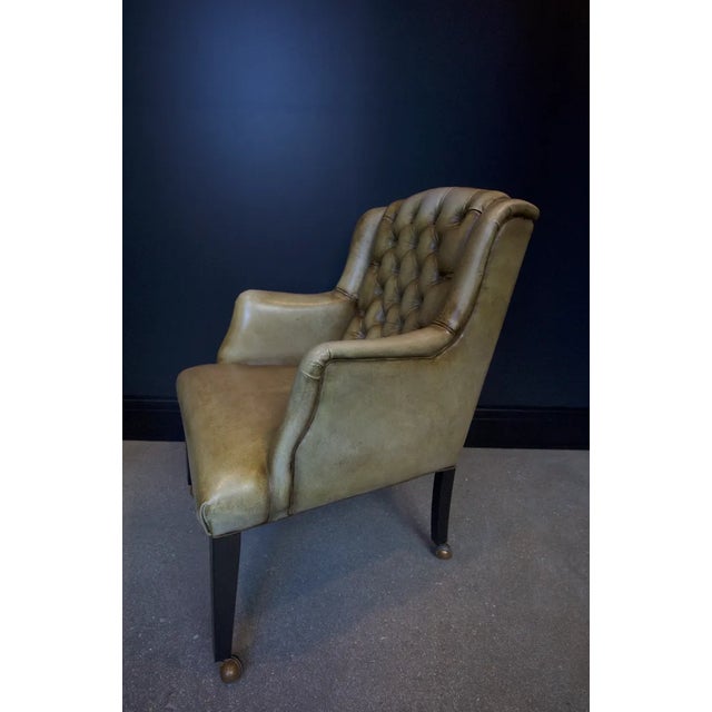 Contemporary Leather Wingback Green Chair For Sale - Image 3 of 5