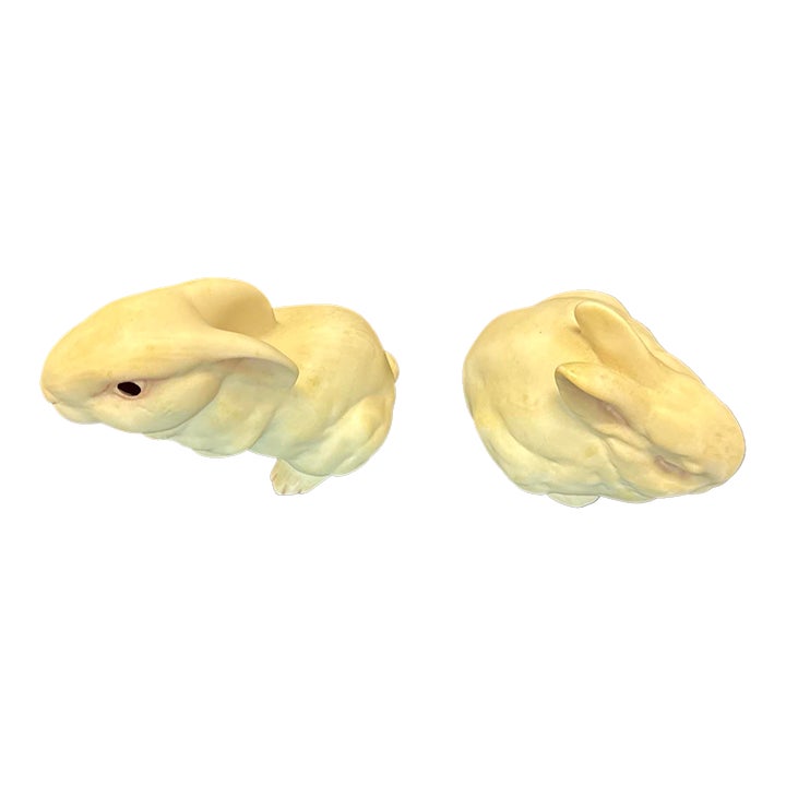 Cybis Bunny Figurines Mr Snowball & Bon Bon Bisque Porcelain Rabbit Set ...