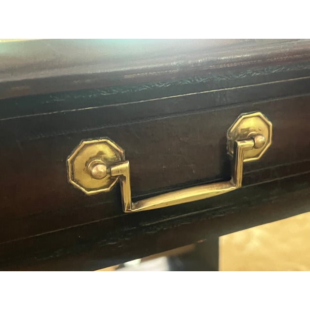 Traditional Maitland-Smith Embossed Leather Wrapped Partners Desk W/ Brass Hardware For Sale - Image 3 of 18
