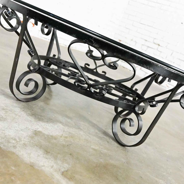 Vintage Rustic Spanish Revival Style Coffee Table Hand Wrought Iron Round With Glass Top For Sale - Image 13 of 17