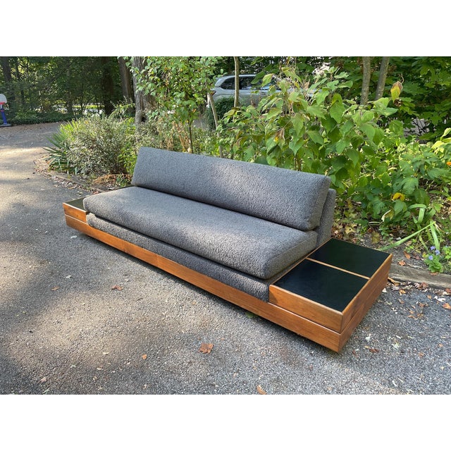 Mid Century Modern Modular Sofa With Walnut and Leather Side Tables For Sale In Cleveland - Image 6 of 12