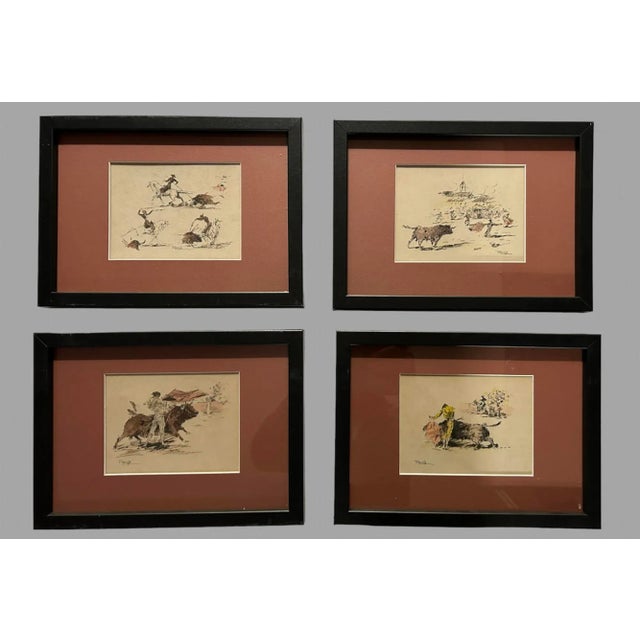 Joaquim Terruella Matilla, Bullfighting, Coloured Etchings, 1920s, Set of 4 For Sale - Image 7 of 7
