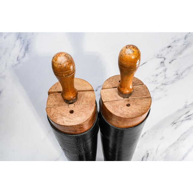 English Nice Horse Riding English Antique Black Leather Boots Wood Trees Home Decor Prop Country Equestrian For Sale - Image 3 of 8