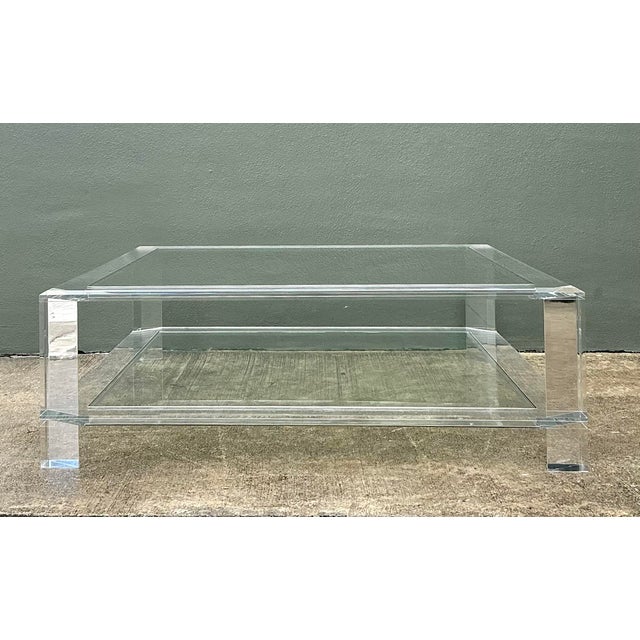 Early 21st Century Vintage Interlude Home Lucite Coffee Table With Inset Glass For Sale - Image 5 of 12