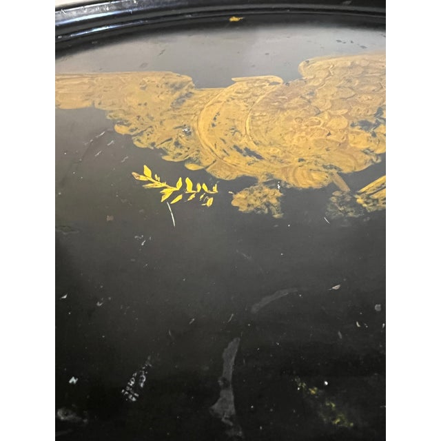Antique American Black & Gold Tole Tray With Federal Eagle Motif, Early 20th Century For Sale - Image 10 of 11