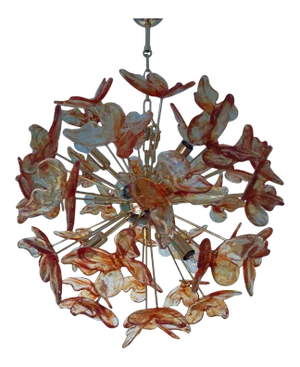 Murano Butterfly Red Glass Sputnik Style Chandelier