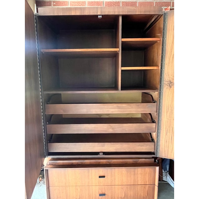 Mid-Century Modern 1970s Tobago Brutalist Walnut Armoire / Wardrobe Cabinet For Sale - Image 3 of 14