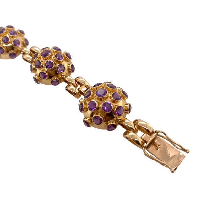 Abstract H Stern Style Vintage 18k Gold & Amethyst Sputnik Bracelet For Sale - Image 3 of 5