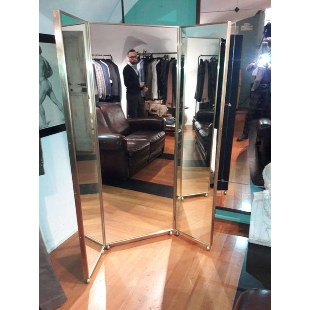Mirrored Three Panels Brass Frame Screen from Pescetta For Sale - Image 4 of 18