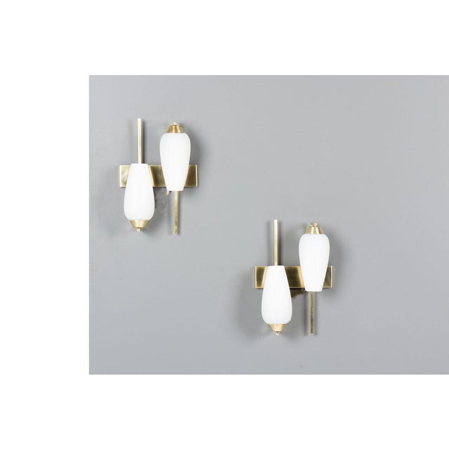 Brass and Opaline Glass Wall Sconces, France, 1950s, Set of 2 For Sale - Image 10 of 10
