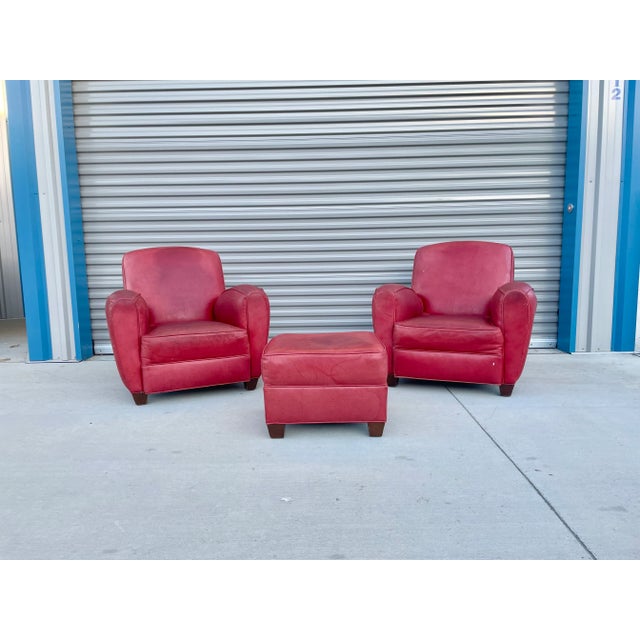 Vintage Leather Lounge Chairs & Ottoman Set, 3 Pieces For Sale - Image 13 of 13