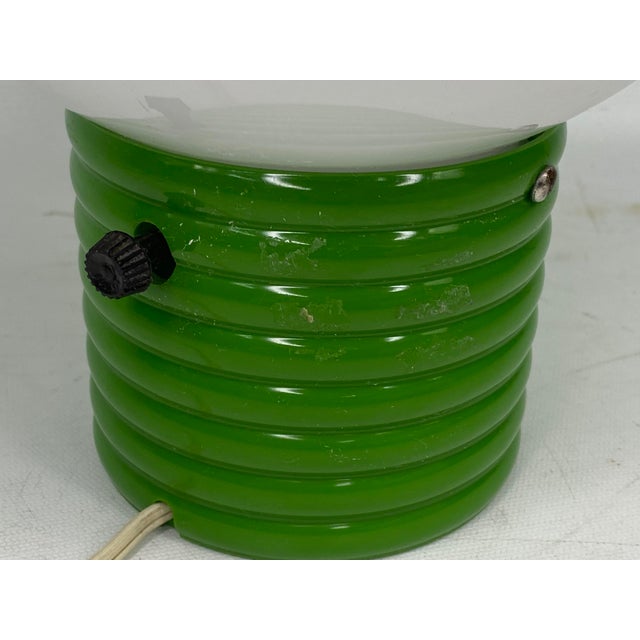 Mid Century Green Round Ribbed Base White Round Globe Lamp For Sale - Image 4 of 6