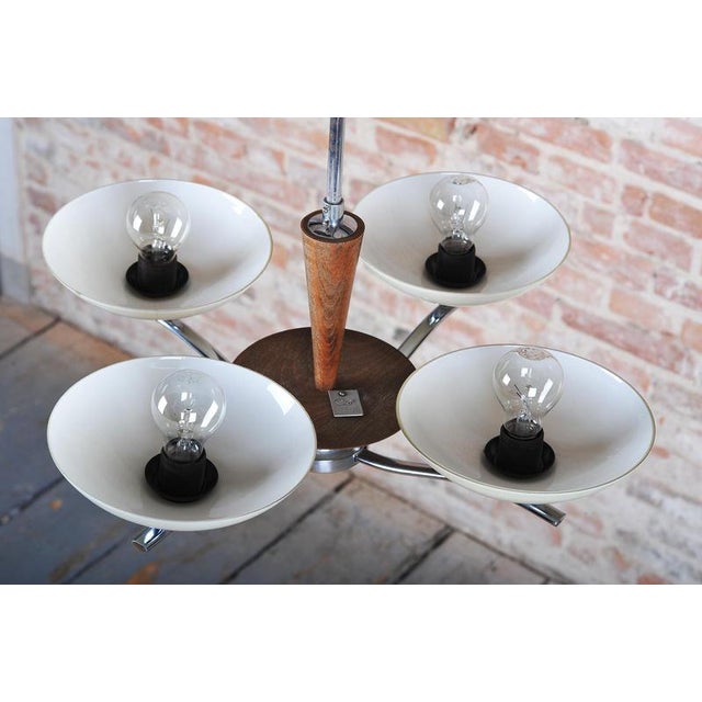 White Art Deco Chandelier in Chromed Steel and Beech, Czech, 1920s For Sale - Image 8 of 14