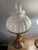 Vintage Pair of Colonial Style Walnut & Brass Table Lamps With Milk Glass Shades For Sale - Image 4 of 8