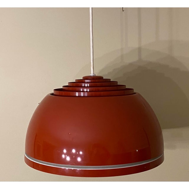 1960s Burnt Orange Louvered Lightolier Dome Pendant Light For Sale - Image 9 of 9