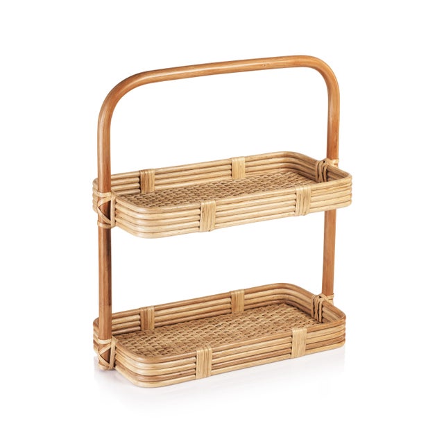 Boho Chic Tropique Two-Tier Rattan Tray For Sale - Image 3 of 3