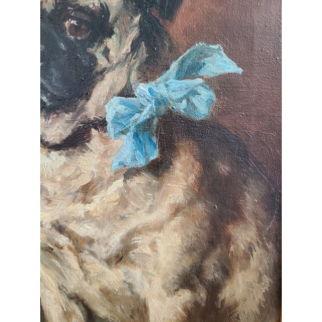 1900 - 1909 Antique Dog Oil Painting Moody Portrait of a Pug For Sale - Image 5 of 12