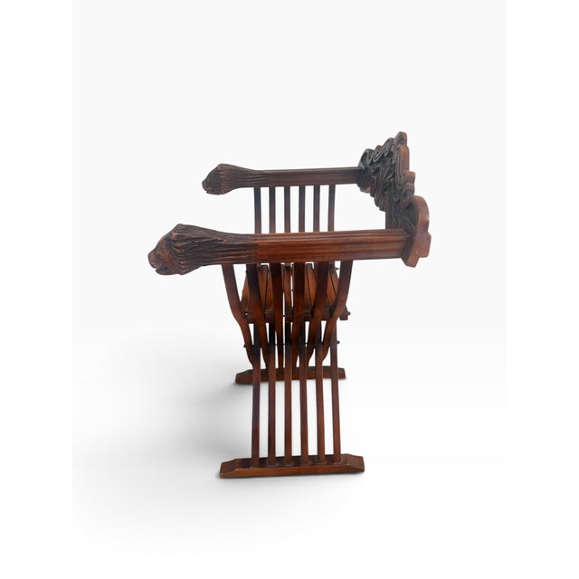 Pair of Vintage Renaissance Revival Savonarola Chairs With Carved Lion Heads For Sale In Miami - Image 6 of 14