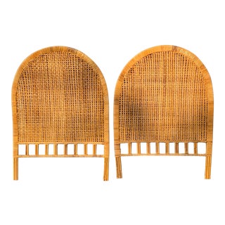 Boho Chic Wicker Rattan Cane Full Headboards - a Pair For Sale