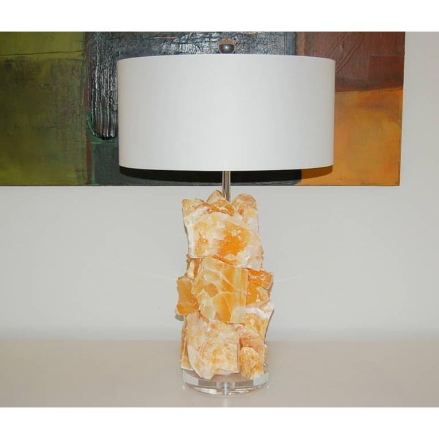 Swank Lighting Stone Rock Lamp Table Sculptures in Orange Calcite For Sale - Image 4 of 11