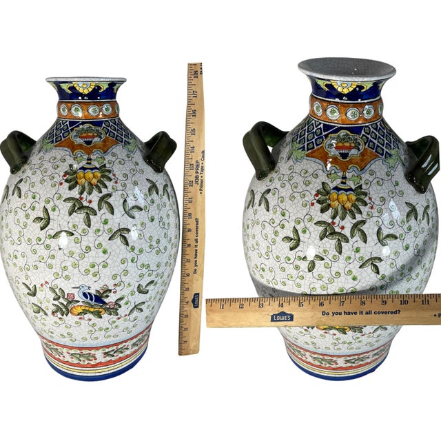 17+ In. Tall Chinese Jug Vase Stylized Blue Songbird, Fruit & Leaf Pattern For Sale - Image 18 of 18