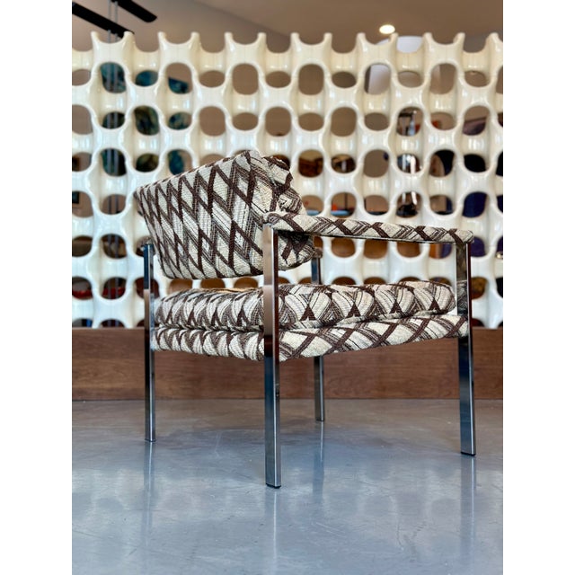 1970s Milo Baughman Chrome and Wool Lounge Chair For Sale - Image 11 of 13
