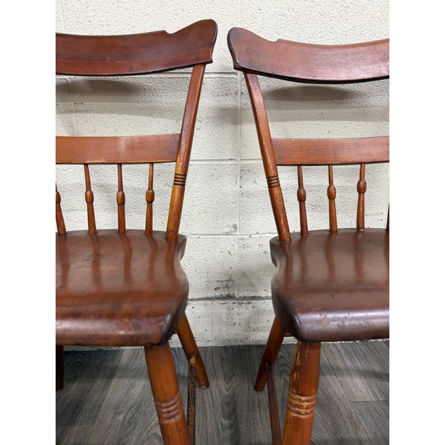 Brown Antique American Country Farmhouse Plank Seat Dining Chairs - Set of 4 For Sale - Image 8 of 10