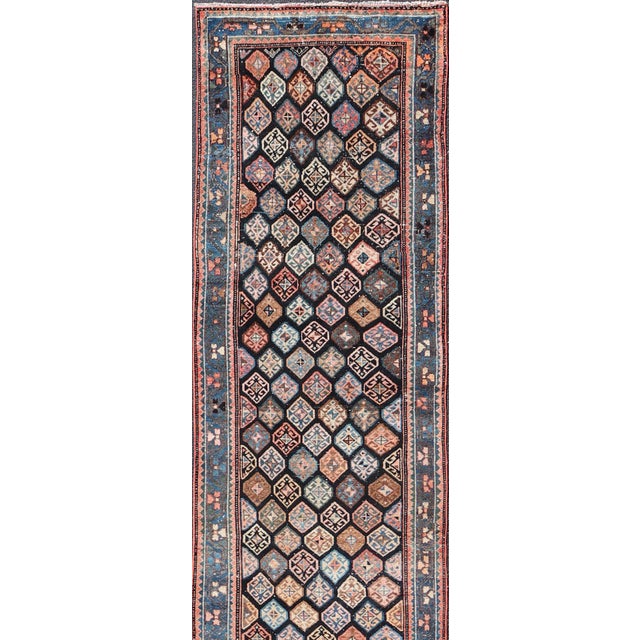 Tribal Antique Hamadan Runner With All-Over Tribal Design in Jewel Tones 3'5 X 18'8 For Sale - Image 3 of 15