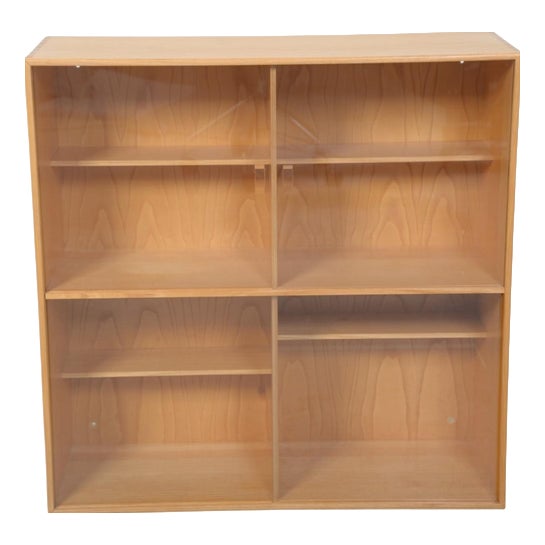Vintage Bookcase in Elm with Glass Doors by Mogens Koch, 1970s For Sale
