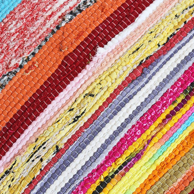 Indian Vintage Boho Colorful Sari Rug Pouf Ottoman For Sale - Image 3 of 5