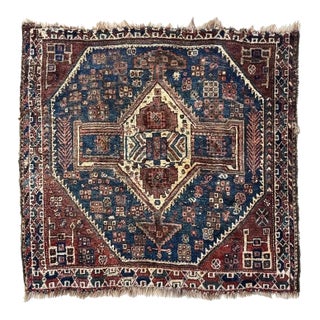 Nomadic Antique Qashqai Gashgai Square Tribal Charm Rug 3.6 x 3.9 For Sale
