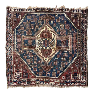 Nomadic Antique Qashqai Gashgai Square Tribal Charm Rug 3.6 x 3.9