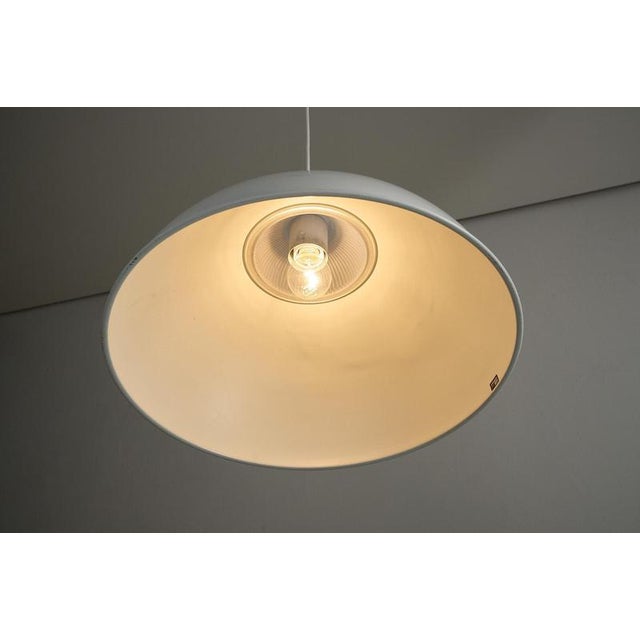 Minimalist White Metal Pendant with Ribbed Glass Top from Metalarte, 1980s For Sale - Image 6 of 12