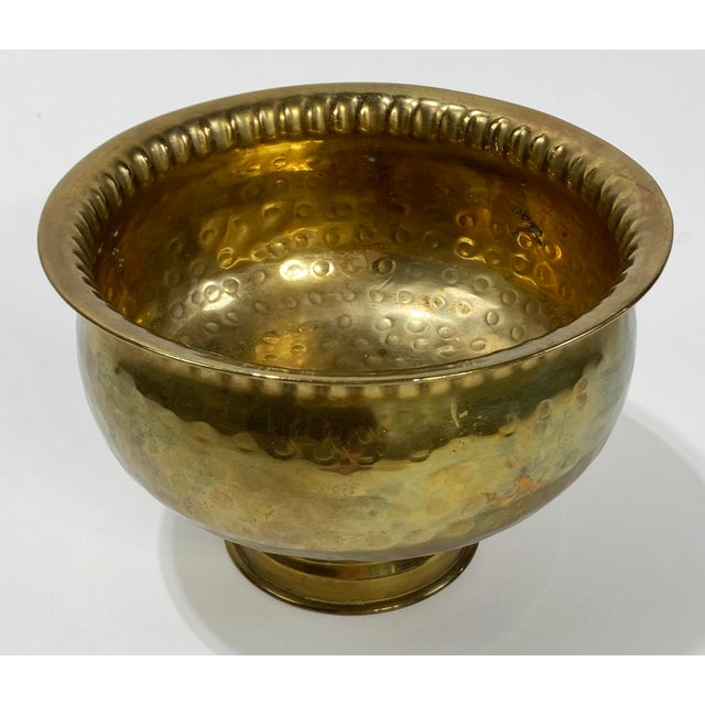 Mid 20th Century Vintage Hammered Brass Pedestal Bowl For Sale - Image 5 of 8