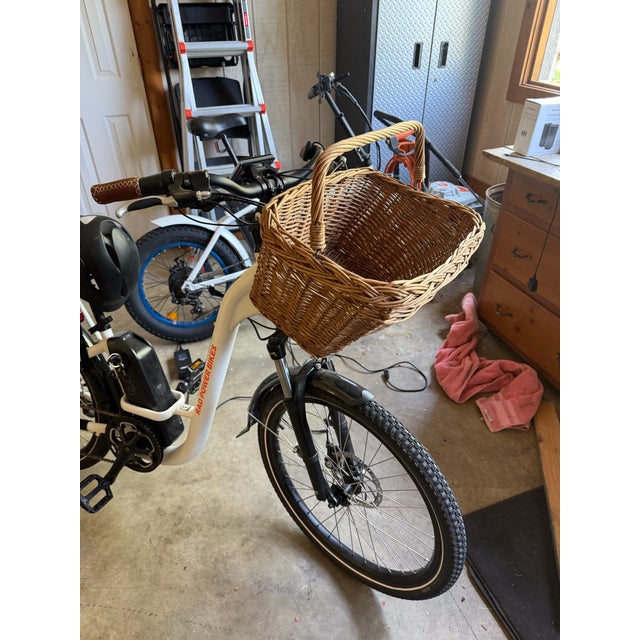 Vintage Wicker French Market Basket with bicycle mounting hooks and sturdy carrying handle. The lovely basket has mounting...