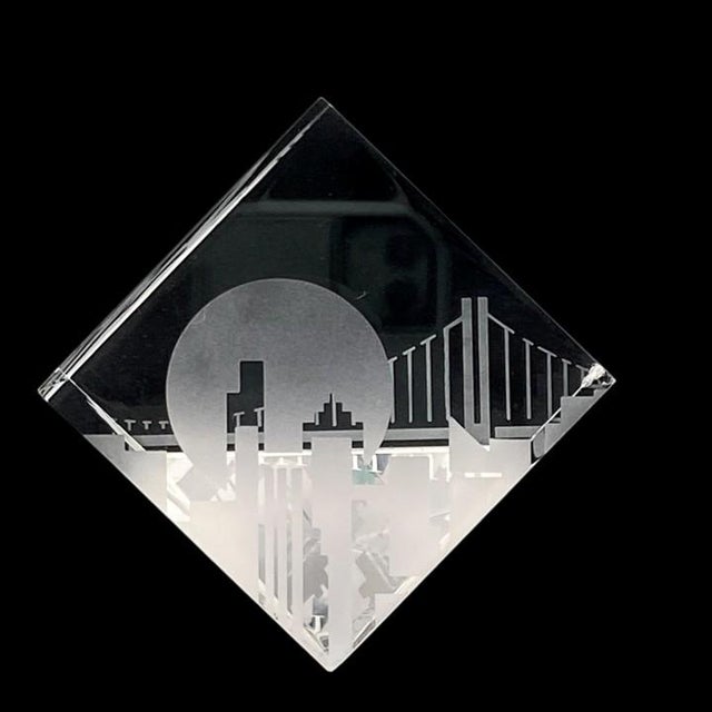 Steuben crystal "City Block" New York City skyline paperweight. This piece was created by designer Paul Schulze in 1985,...
