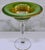 Art Deco 1930s Bohemian/Czech art glass compote featuring an emerald green bowl with lavish raised gold enamel in a...