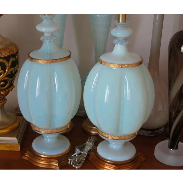 1960s 1960s Asian Marbro Murano White Opaline Glass Lamps - Pair For Sale - Image 5 of 11