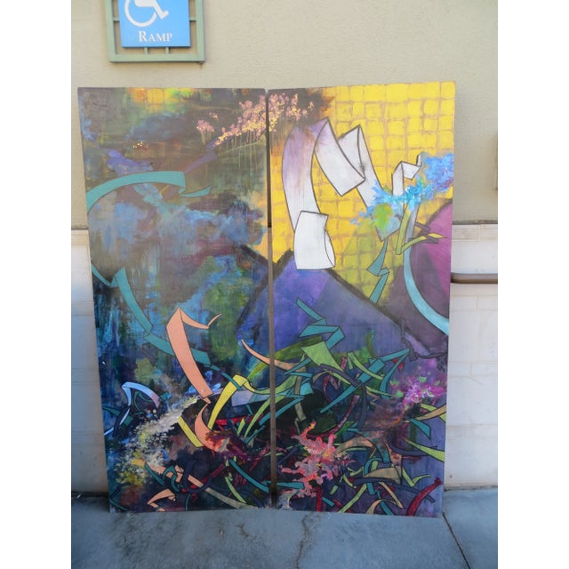 Blue "The Loss of Fauna" Contemporary Abstract Diptych Painting - a Pair For Sale - Image 8 of 10