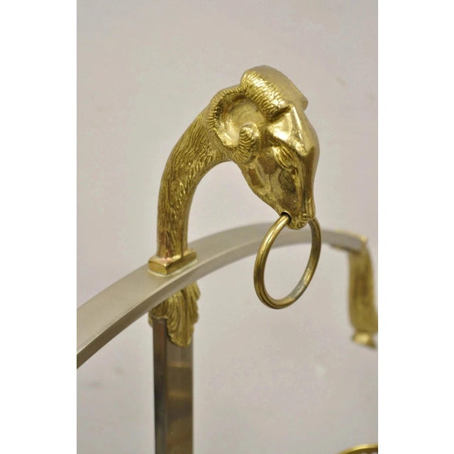 Traditional Vintage Italian Maison Jansen Style Brass & Steel Rams Head Suit Clothing Valet For Sale - Image 3 of 11