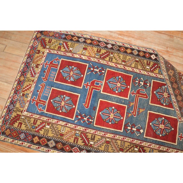 19th Century Zabihi Collection Blue Karaghashli Caucasian Rug - 3' x 5' For Sale - Image 10 of 12