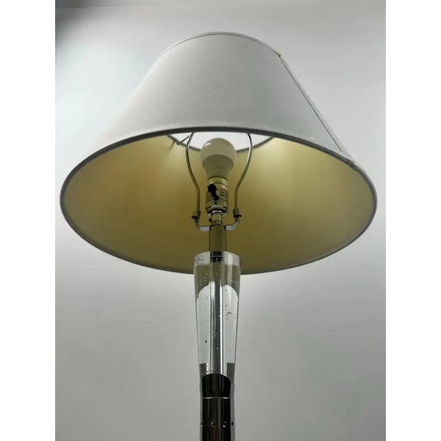 Glass Modern Glass Column Table Lamp With Chrome Base and White Shade For Sale - Image 7 of 14