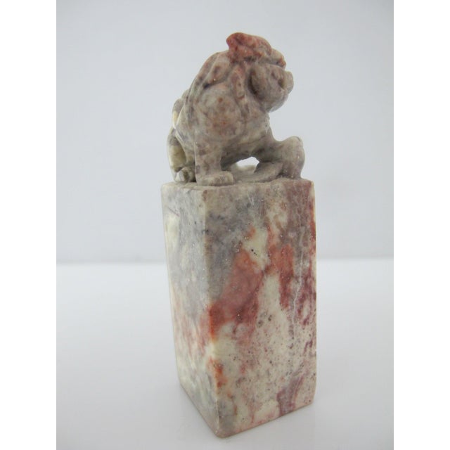 Red Chinese Foo Dog Guardian Carved Shoushan Stone Miniature Chop Seal Stamp For Sale - Image 8 of 8