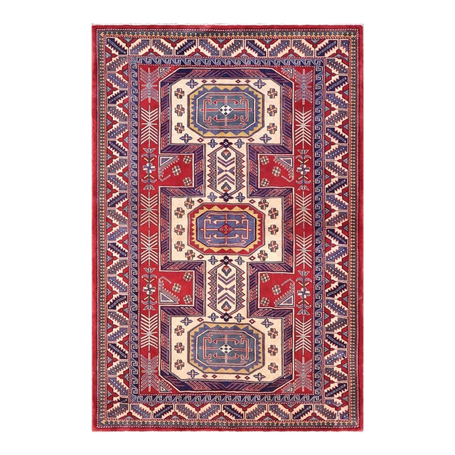 Shabby Chic Tribal Shirwan Red/Beige Wool Rug - 4'7''x6'2'' For Sale