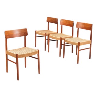 Danish Dining Chairs in Teak and Paper Cord, Denmark, 1960, Set of 4 For Sale