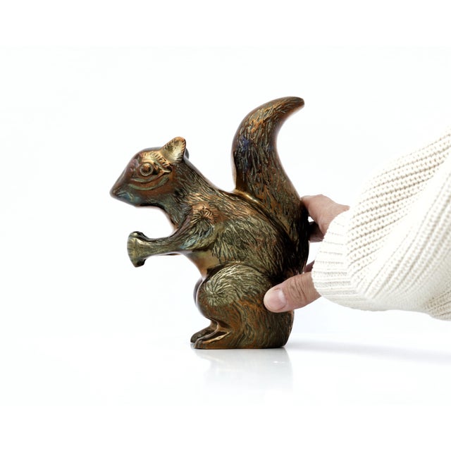 Cabin Vintage Large Brass Squirrel Figurine, Autumn Woodland Animal Decor For Sale - Image 3 of 9